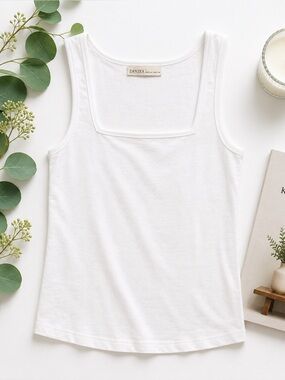 Zenana White Square Neck Cropped Tank | Seamless Basic | S, M & L